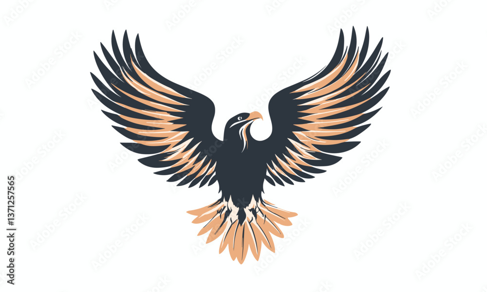 Fototapeta premium Majestic eagle with outstretched wings in flight, artistic design vector