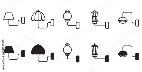 Desk lamp icon set. Table Lamp light vector icons, Line and glyph table lamp. Desk lamp collection. Vector icon set in transparent background.