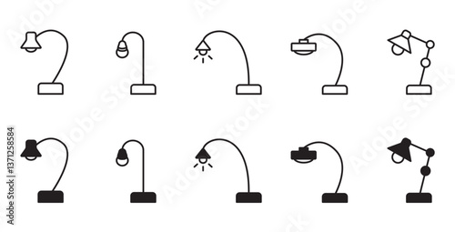 Desk lamp icon set. Table Lamp light vector icons, Line and glyph table lamp. Desk lamp collection. Vector icon set in transparent background.