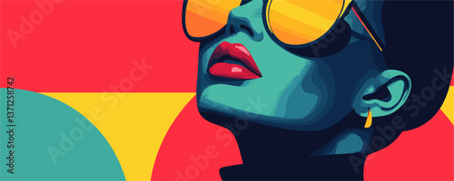Retro pop art silhouette of fashionable woman with sunglasses - vector