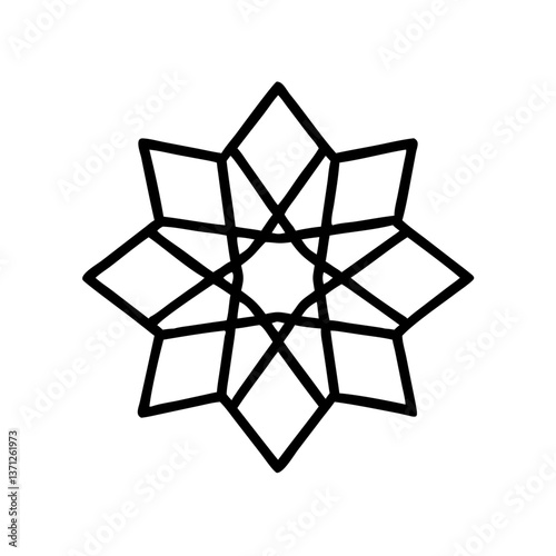 Geometric star pattern design in minimalist black line art  