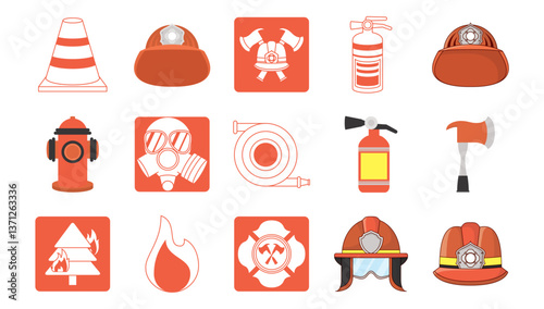 Set of firefighter vector icons on a white background