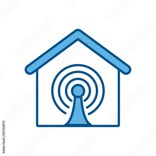 Vector illustration of a smart home with wireless internet signal, representing Wi-Fi connectivity and modern communication technology