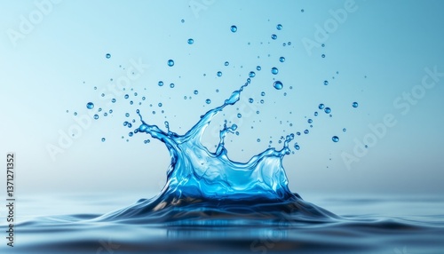 Refreshing blue water splash captured mid-air
