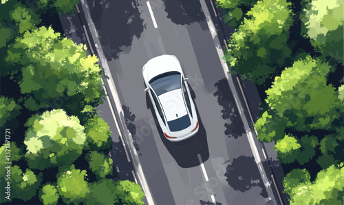 White car speed driving on asphalt road at daytime