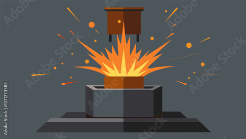 A cascade of sparks flew out of the furnaces opening as it heated the metal inside to its liquid state.. Vector illustration