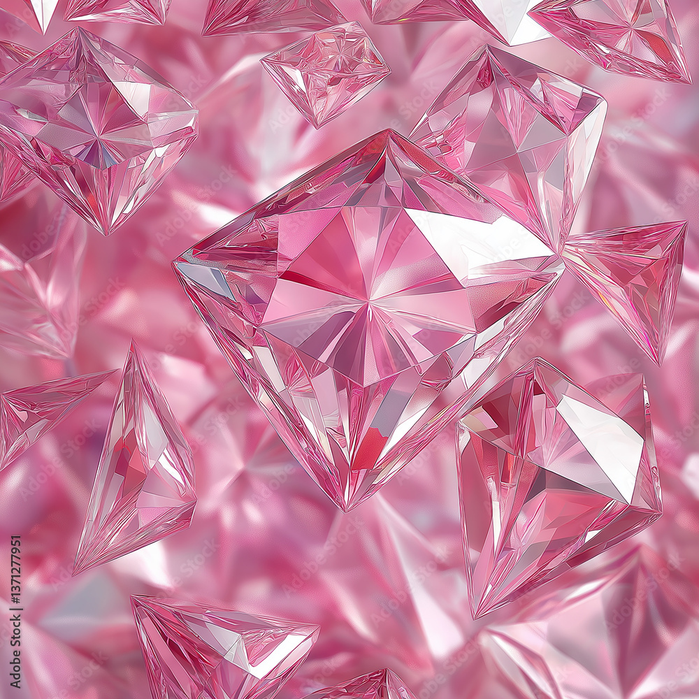 Pink diamonds falling on pink silk background Pink diamonds falling on pink silk background