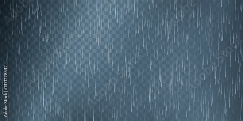 Rain drops on transparent background. Falling water drops. Nature rainfall. Vector illustration