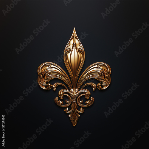 Golden fleur de lis shining on dark background, luxurious symbol of french ro...