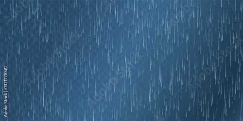 Rain drops on transparent background. Falling water drops. Nature rainfall. Vector illustration