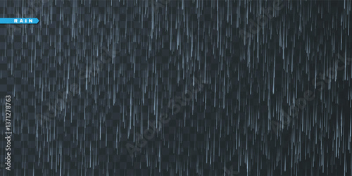 Rain drops on transparent background. Falling water drops. Nature rainfall. Vector illustration