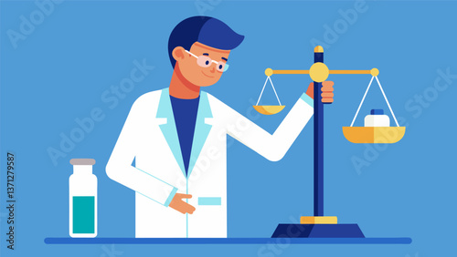 A lab technician carefully balances and weighs a sample of petroleum using precise measurements to determine its specific gravity and other physical. Vector illustration