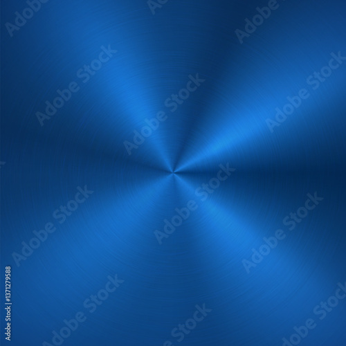 Blue metallic radial gradient with scratches. Foil surface texture effect. Vector illustration