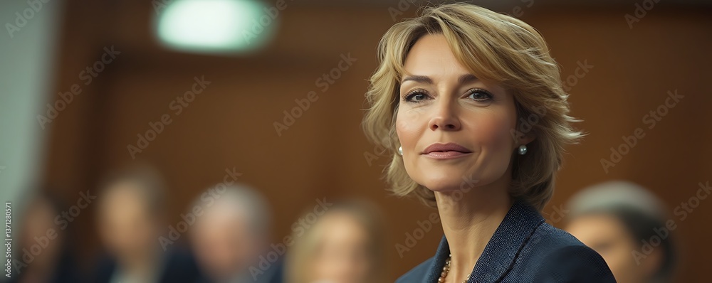 Fototapeta premium Corporate forum insights prominent speaker's professional address
