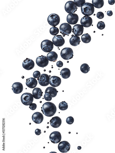 Falling blueberries isolated on white background.PNG
