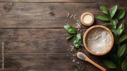 Skincare products on wooden surface