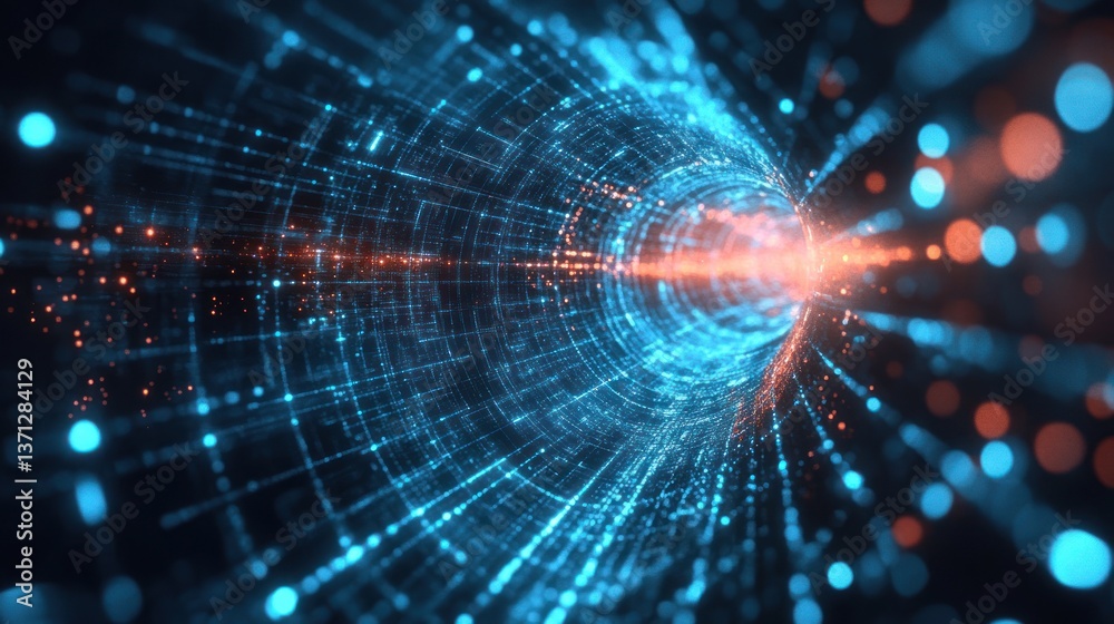 Abstract digital tunnel with glowing particles. Abstract digital tunnel with glowing particles.
