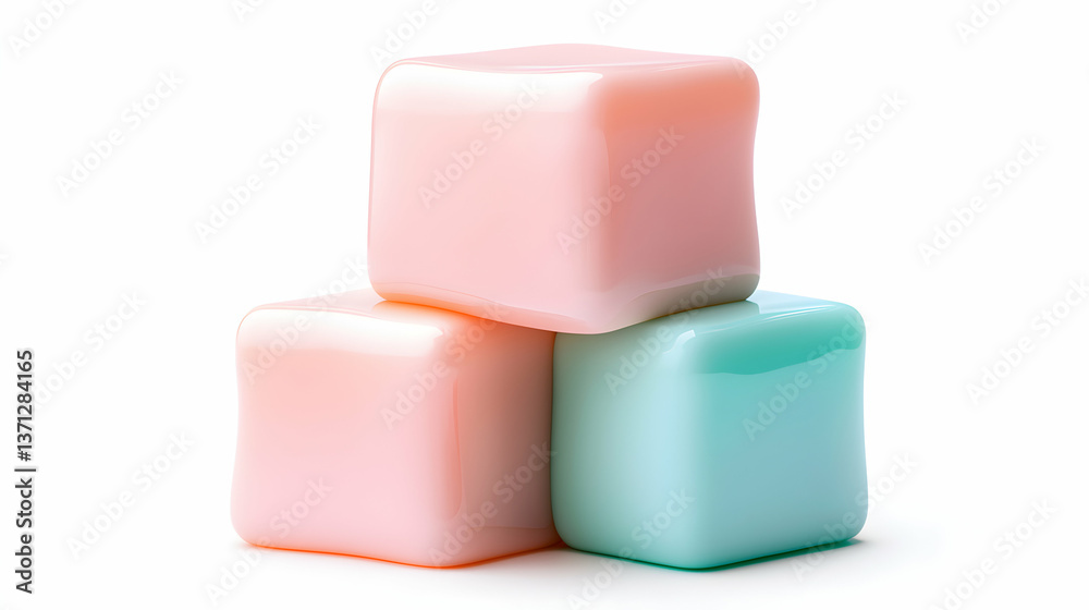 Three Pastel Cubes Stacked on White Background Three Pastel Cubes Stacked on White Background