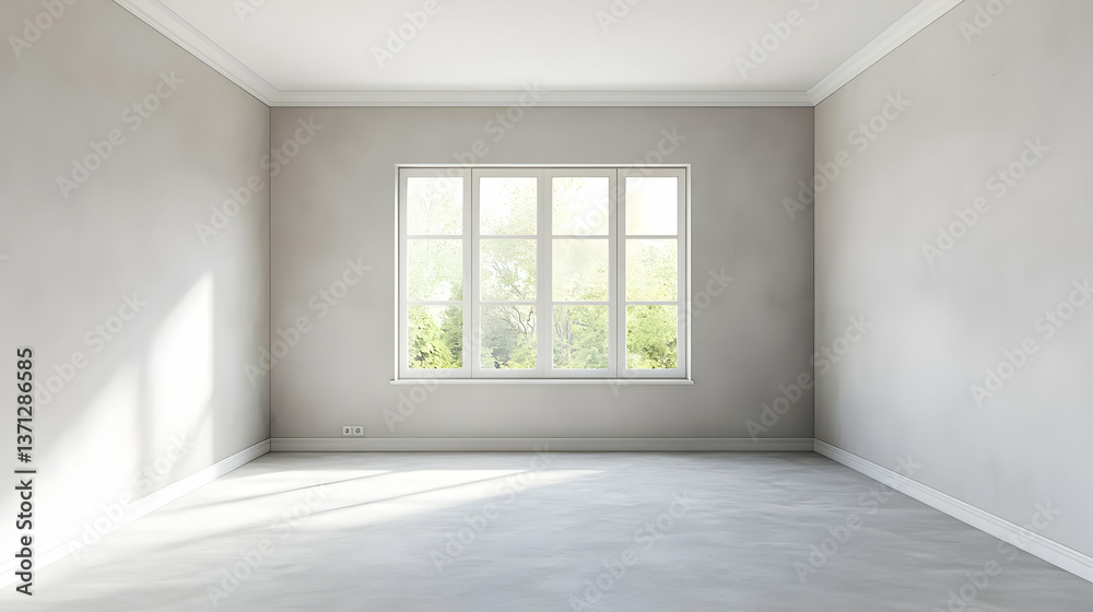 Fototapeta premium Empty Room With Large Window And Natural Light