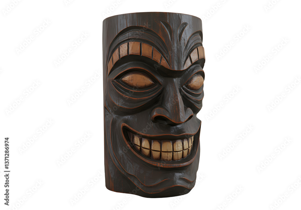 HandCarved Tiki Mask Polynesian Tribal Art isolated on transparent background