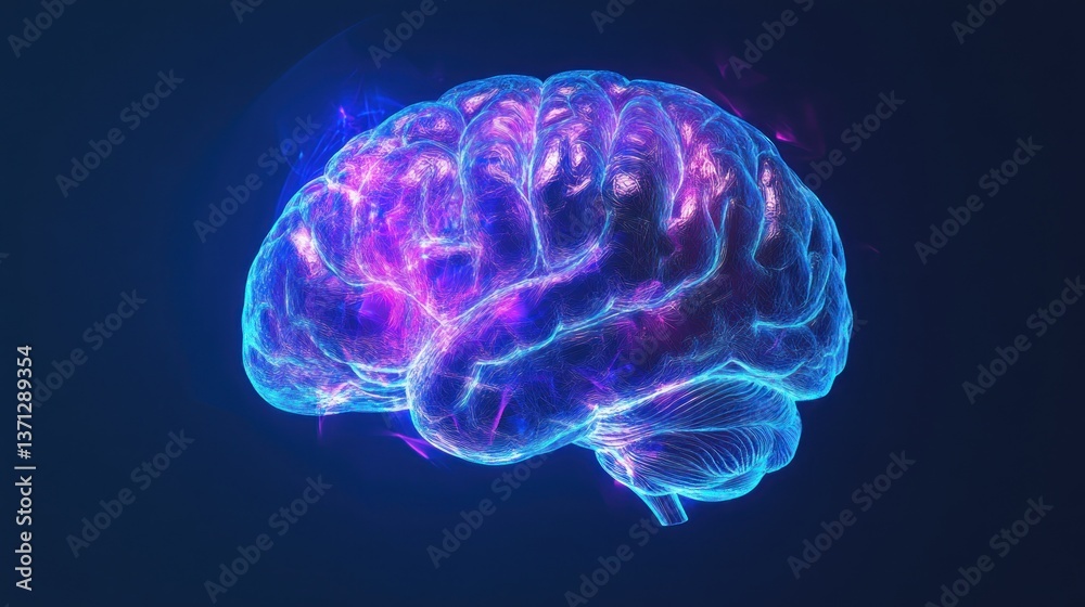 Abstract representation of a glowing human brain. Abstract representation of a glowing human brain.