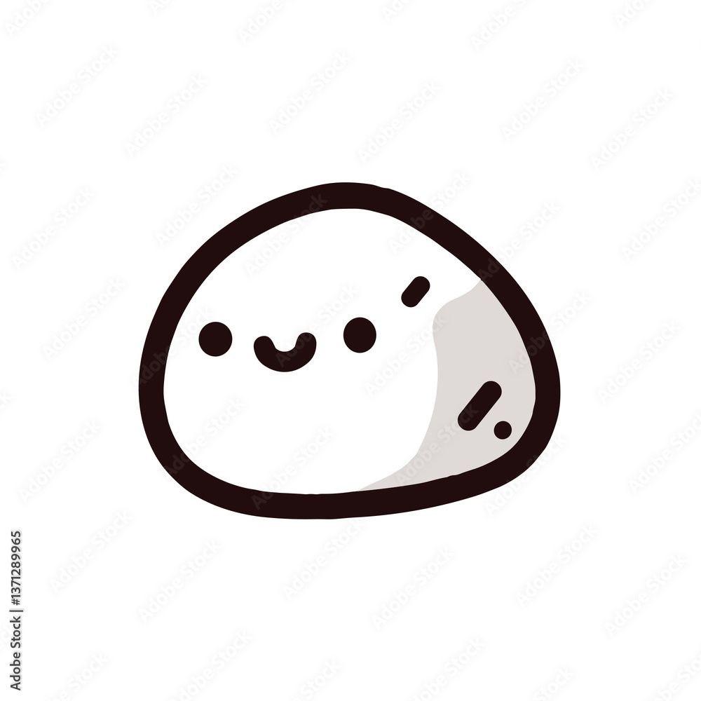 Fototapeta premium Cute kawaii blob character smiling peacefully resting illustration against dark backdrop with copy space