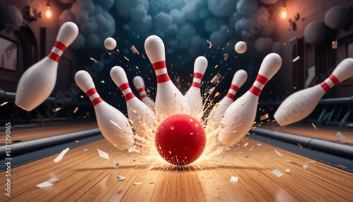 Bowling strike hit with fire effect