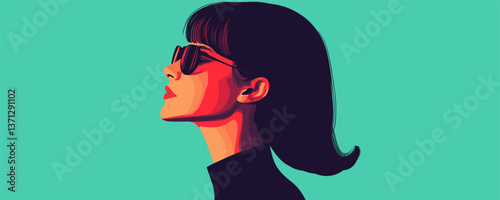 Stylish woman in sunglasses with retro pop art style on blue background vector