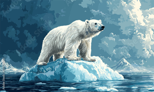 Majestic polar bear on iceberg in arctic waters with cloudy sky vector