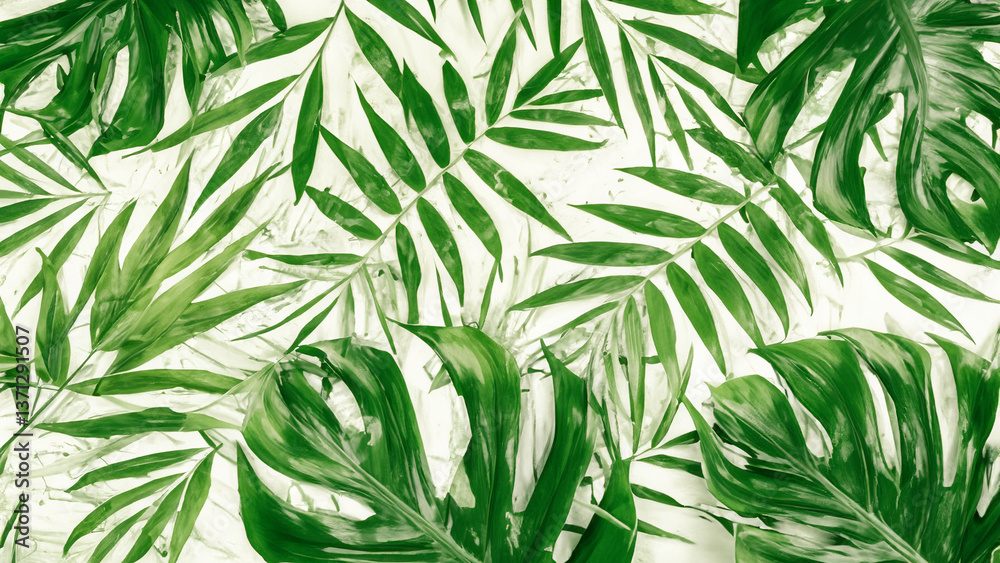 Naklejka premium Texture background with different exotic leaves