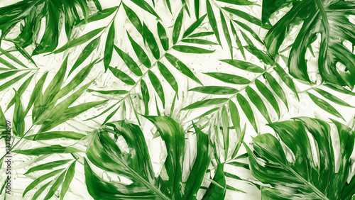 Texture background with different exotic leaves