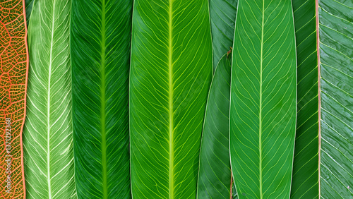 Texture background with different exotic leaves