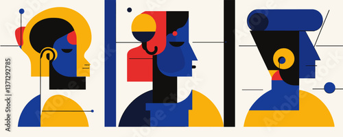 Abstract geometric portraits in bold colors and shapes - vector art