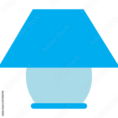 Vector Illustration of a Blue Table Lamp with a Wide Shade and Rounded Base in Flat Design Style Representing Home or Interior Lighting Decoration