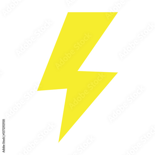 Bright Yellow Lightning Bolt Vector Illustration Representing Electricity, Power, and Energy in a Flat Minimalist Style on a White Background