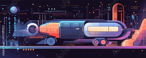 Futuristic high-tech spaceship design with sci-fi elements in vector