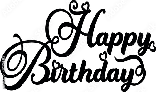 Happy birthday typographic text, vintage hand drawn vector petals. Perfect for invitations, greeting cards, quotes, blogs, wedding frames, posters