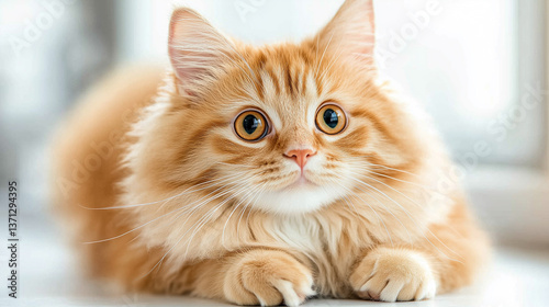 Beautiful, cute ginger cat with big eyes, close-up portrait