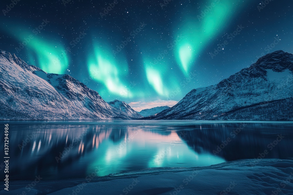Fototapeta premium Aurora borealis over a frozen lake