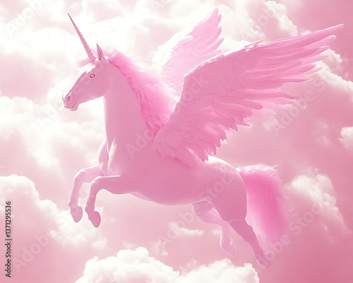 Pink Unicorn Soars Above Clouds