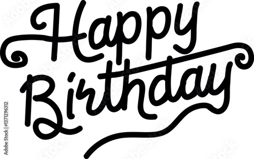 Happy birthday typographic text, vintage hand drawn vector petals. Perfect for invitations, greeting cards, quotes, blogs, wedding frames, posters