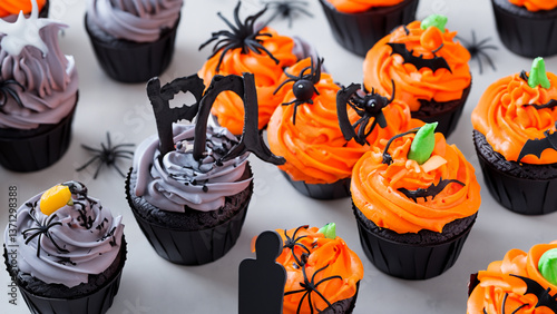 Freshly prepared Holloween Cupcakes on a background.