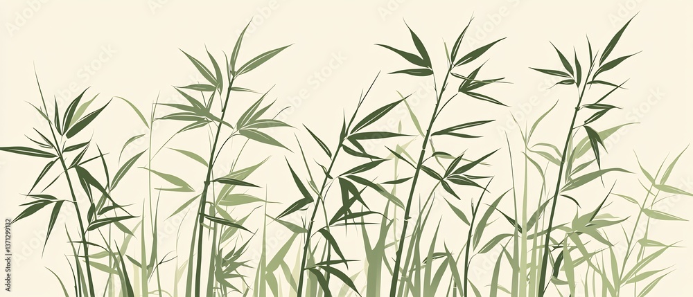 Naklejka premium Serene Bamboo Grove Illustration with Soft Neutral Background Hues