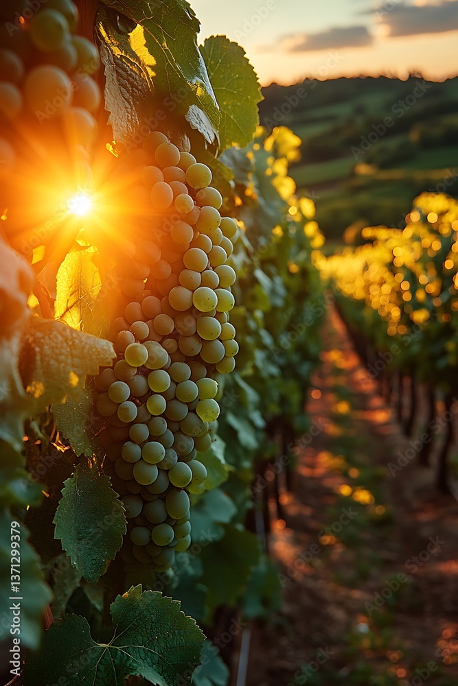 Fototapeta premium Grapes Vineyard Sunset Golden Hour