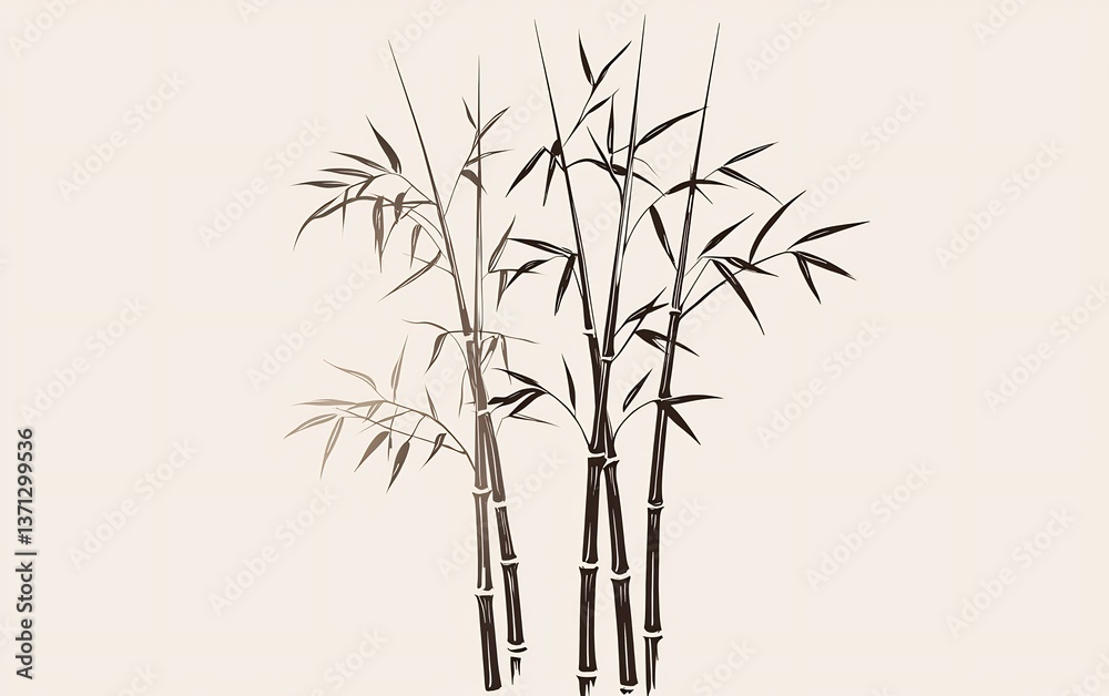 Obraz premium Elegant Bamboo Stalks Illustration with Earthy Tones and Minimalist Design