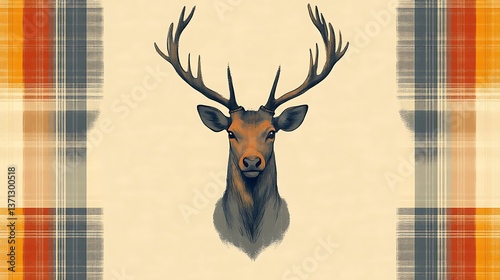 A stylized portrait of a deer with large elegant antlers