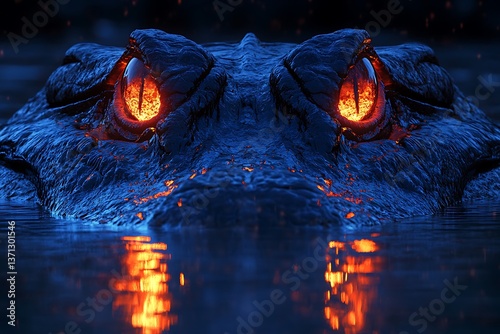 Fiery Alligator in Night Water
