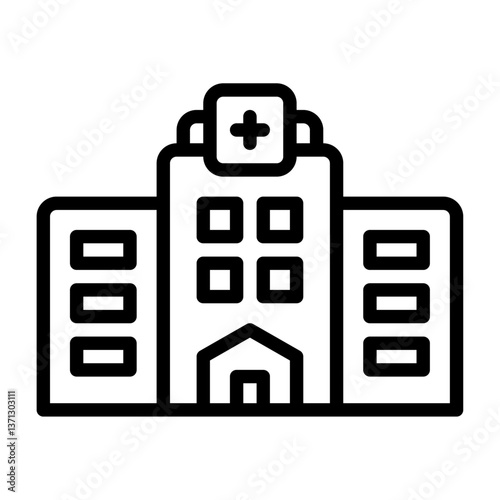 Hospital Building outline icon. Hospital black line icon.