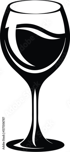 Wine glass vector silhouette, wne glass with wine for tasting flat vector icon for apps and websites 