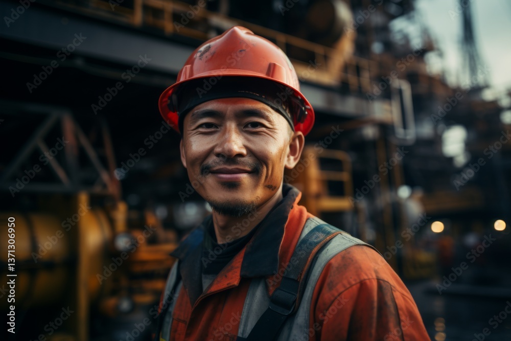 Portrait of a Asian worker on oil platform Portrait of a Asian worker on oil platform
